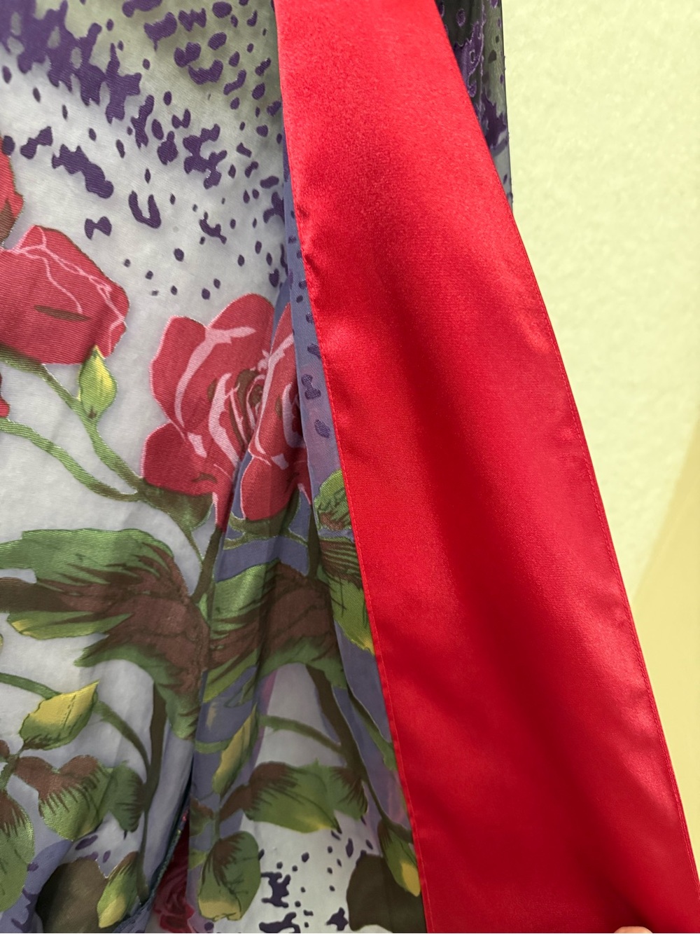 Mirasol Purple Floral sheer kimono with Red Satin Trim - Picture 5 of 7